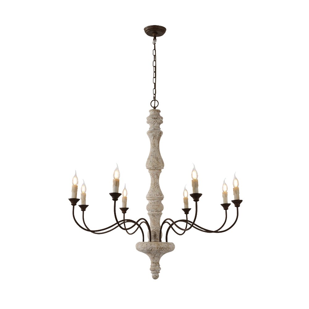 Pendantlightie - Farmhouse 5 - Light Wooden Candle Style French Country Chandelier - Chandeliers - 8 - Light White Candle Base -