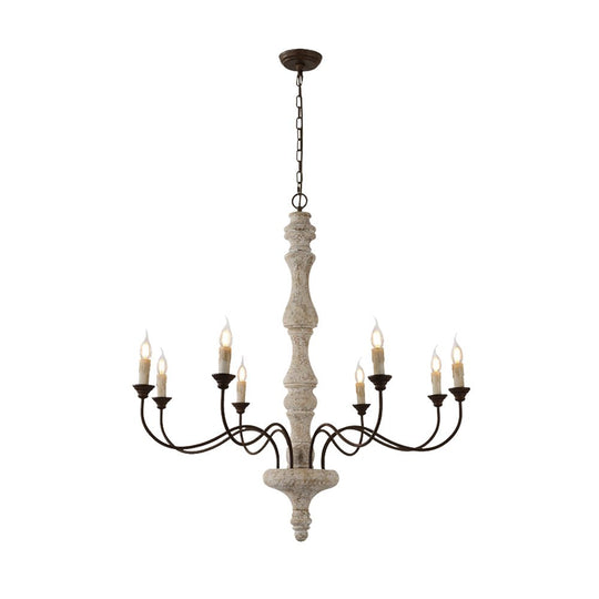 Pendantlightie - Farmhouse 5 - Light Wooden Candle Style French Country Chandelier - Chandeliers - 8 - Light White Candle Base -