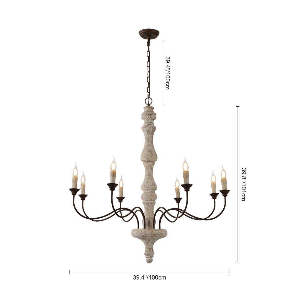 Pendantlightie - Farmhouse 5 - Light Wooden Candle Style French Country Chandelier - Chandeliers - 8 - Light White Candle Base -
