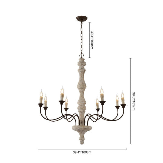 Pendantlightie - Farmhouse 5 - Light Wooden Candle Style French Country Chandelier - Chandeliers - 8 - Light White Candle Base -