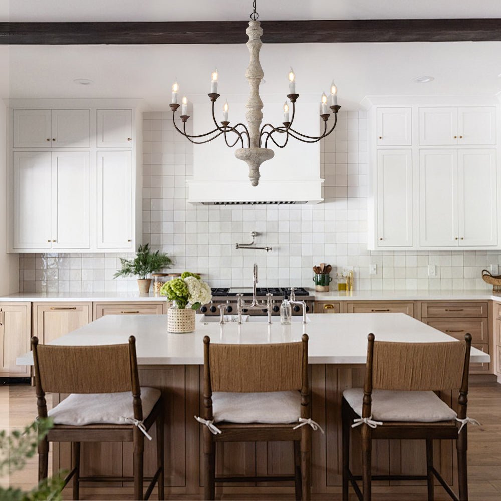 Pendantlightie - Farmhouse 5 - Light Wooden Candle Style French Country Chandelier - Chandeliers - 8 - Light White Candle Base -