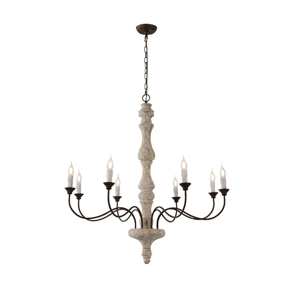 Pendantlightie - Farmhouse 5 - Light Wooden Candle Style French Country Chandelier - Chandeliers - 8 - Light White Candle Base -
