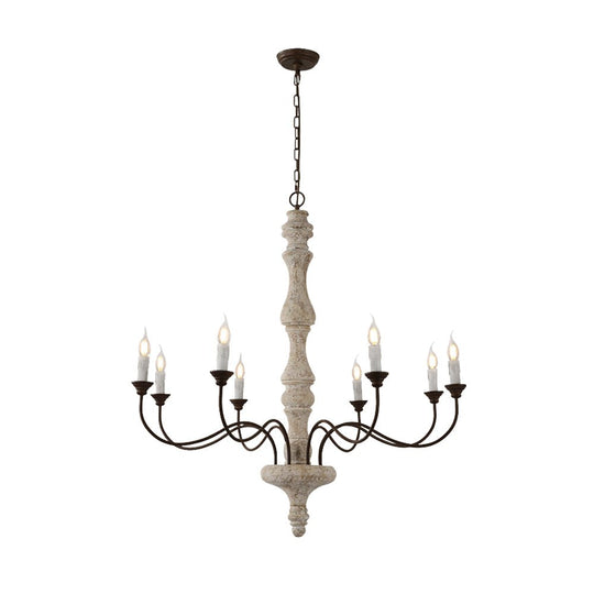Pendantlightie - Farmhouse 5 - Light Wooden Candle Style French Country Chandelier - Chandeliers - 8 - Light White Candle Base -