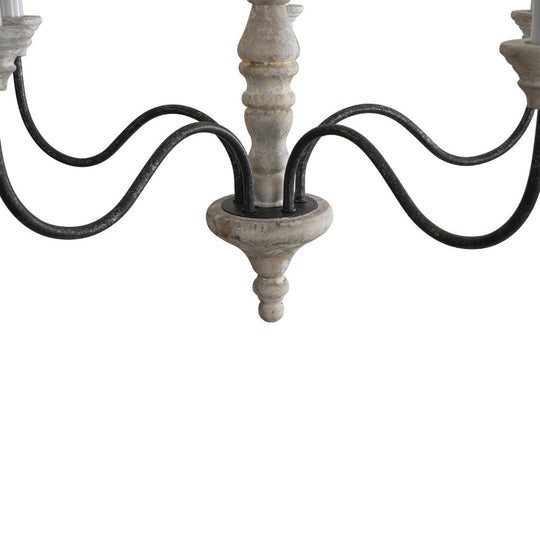 Pendantlightie - Farmhouse 5 - Light Wooden Candle Style French Country Chandelier - Chandeliers - White Candle Base -