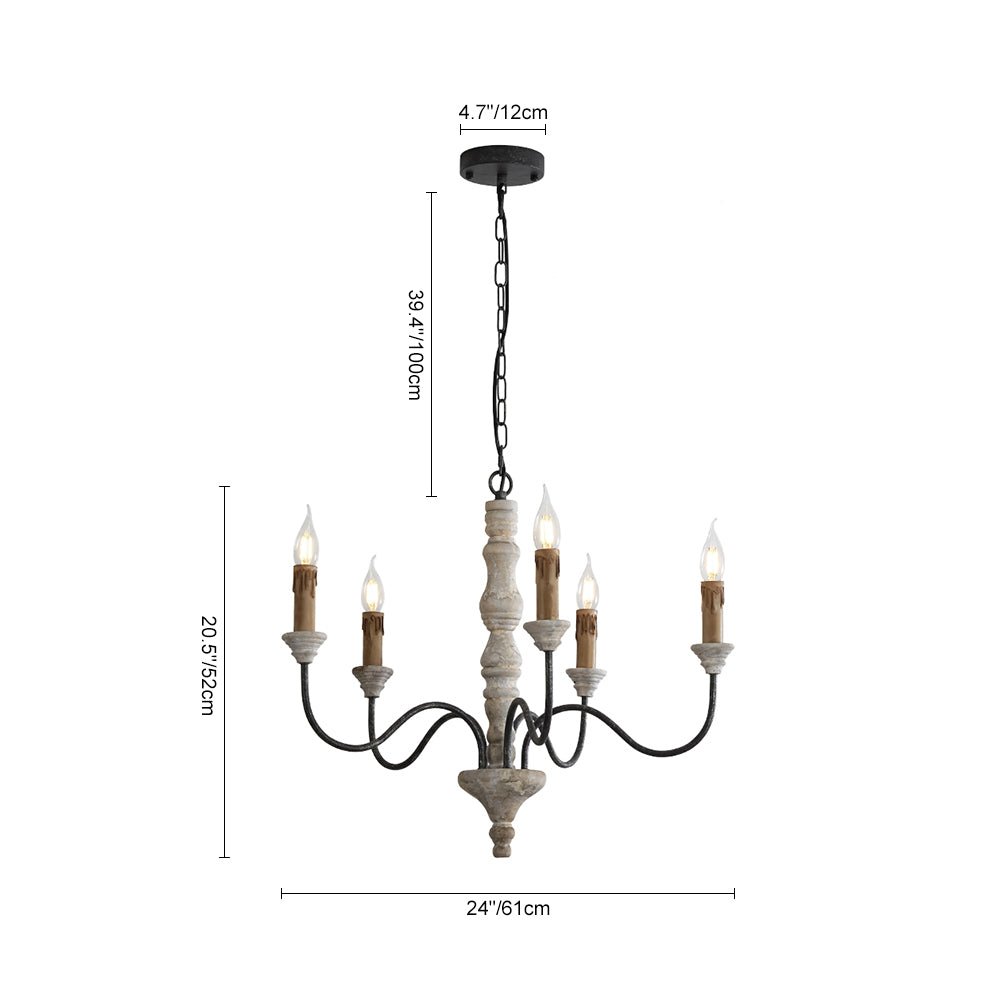 Pendantlightie - Farmhouse 5 - Light Wooden Candle Style French Country Chandelier - Chandeliers - White Candle Base -