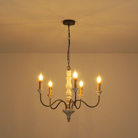 Pendantlightie - Farmhouse 5 - Light Wooden Candle Style French Country Chandelier - Chandeliers - White Candle Base -