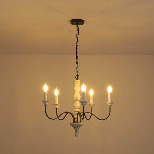 Pendantlightie - Farmhouse 5 - Light Wooden Candle Style French Country Chandelier - Chandeliers - White Candle Base -
