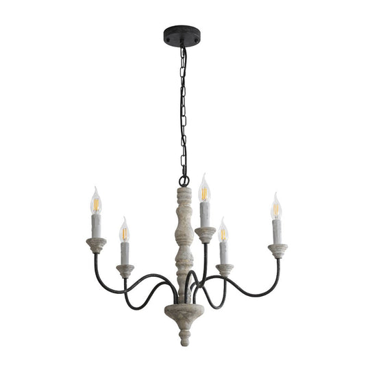 Pendantlightie - Farmhouse 5 - Light Wooden Candle Style French Country Chandelier - Chandeliers - White Candle Base -
