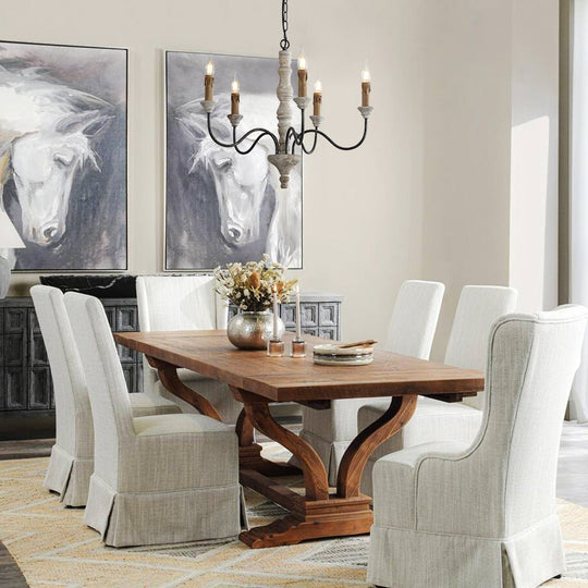 Pendantlightie - Farmhouse 5 - Light Wooden Candle Style French Country Chandelier - Chandeliers - White Candle Base -