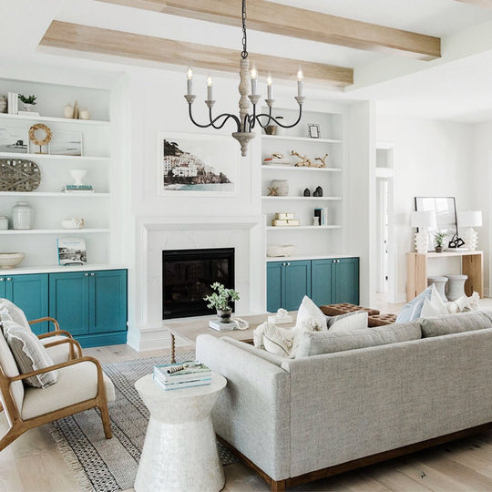 Pendantlightie - Farmhouse 5 - Light Wooden Candle Style French Country Chandelier - Chandeliers - White Candle Base -