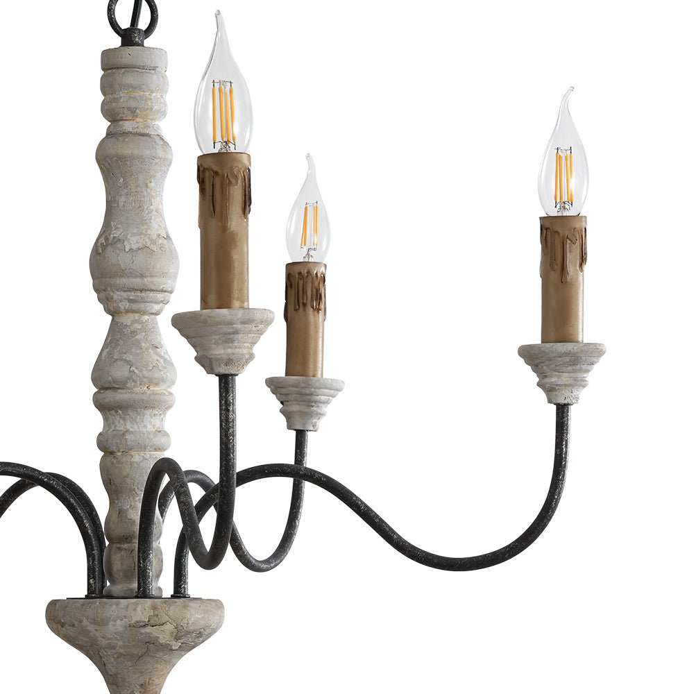 Pendantlightie - Farmhouse 5 - Light Wooden Candle Style French Country Chandelier - Chandeliers - White Candle Base -
