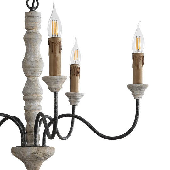 Pendantlightie - Farmhouse 5 - Light Wooden Candle Style French Country Chandelier - Chandeliers - White Candle Base -