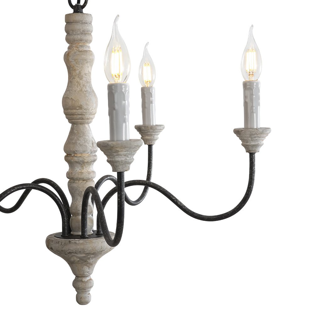 Pendantlightie - Farmhouse 5 - Light Wooden Candle Style French Country Chandelier - Chandeliers - White Candle Base -