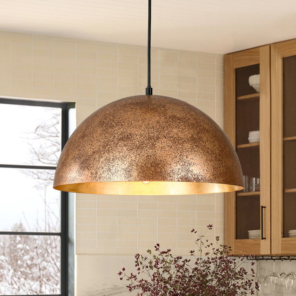 Pendantlightie - Farmhouse Industrial 1 - Light Metal Dome Pendant Light - Pendants - Antique Brass -