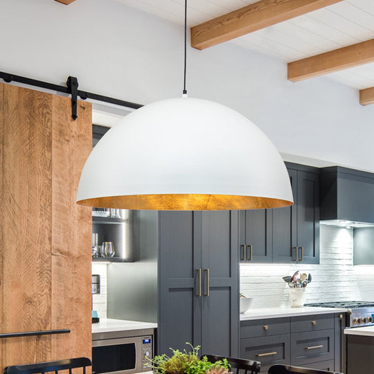 Pendantlightie - Farmhouse Industrial 1 - Light Metal Dome Pendant Light - Pendants - White -