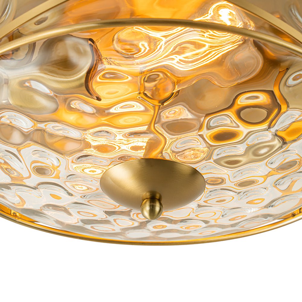 Pendantlightie - Farmhouse Rustic 2 - Light Clear Hammer Glass Flush Mount Light - Flush Mount - Gold -