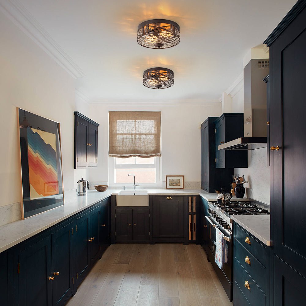 Pendantlightie - Farmhouse Rustic 2 - Light Clear Hammer Glass Flush Mount Light - Flush Mount - Gold -