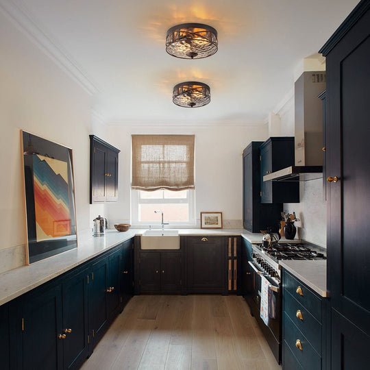 Pendantlightie - Farmhouse Rustic 2 - Light Clear Hammer Glass Flush Mount Light - Flush Mount - Gold -