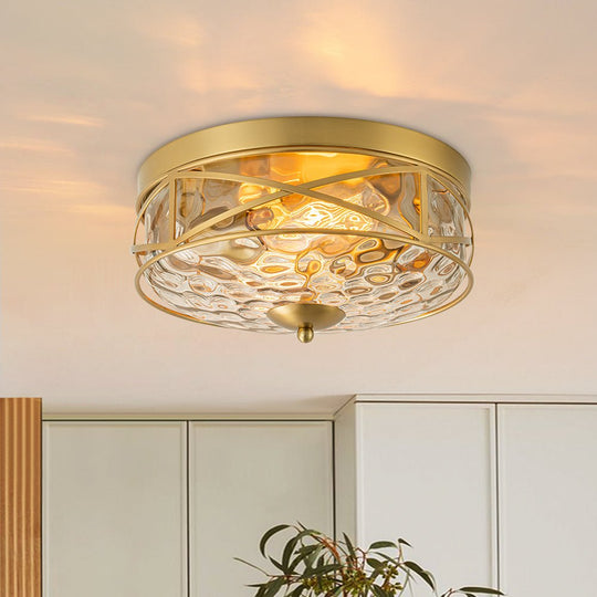 Pendantlightie - Farmhouse Rustic 2 - Light Clear Hammer Glass Flush Mount Light - Flush Mount - Gold -