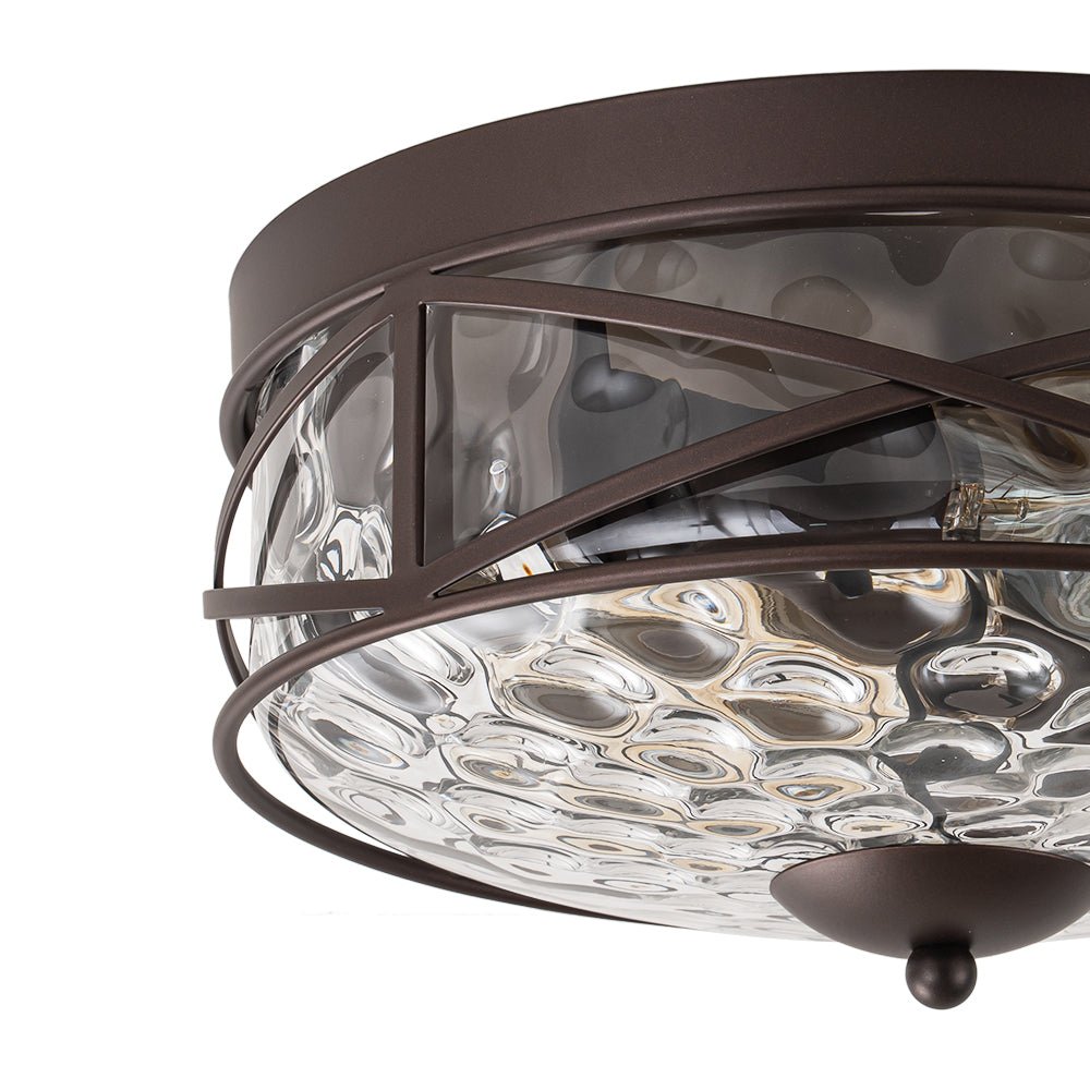 Pendantlightie - Farmhouse Rustic 2 - Light Clear Hammer Glass Flush Mount Light - Flush Mount - Gold -