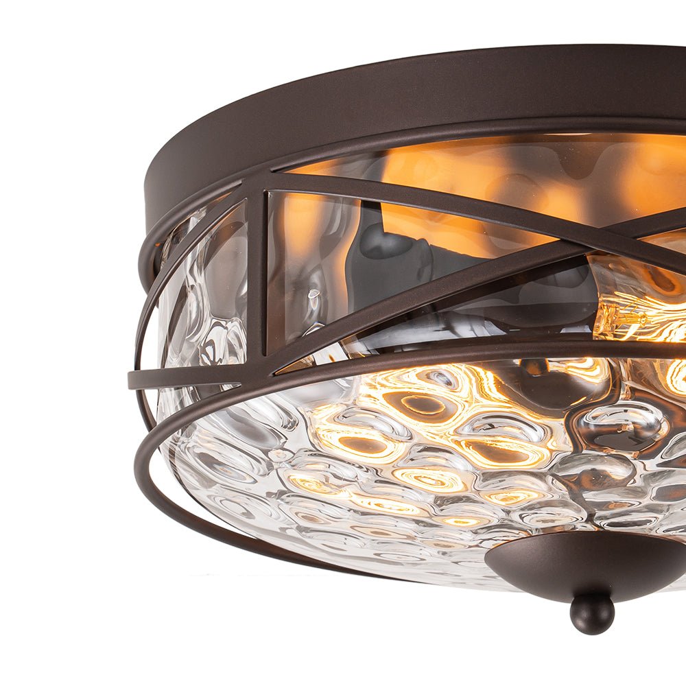 Pendantlightie - Farmhouse Rustic 2 - Light Clear Hammer Glass Flush Mount Light - Flush Mount - Gold -