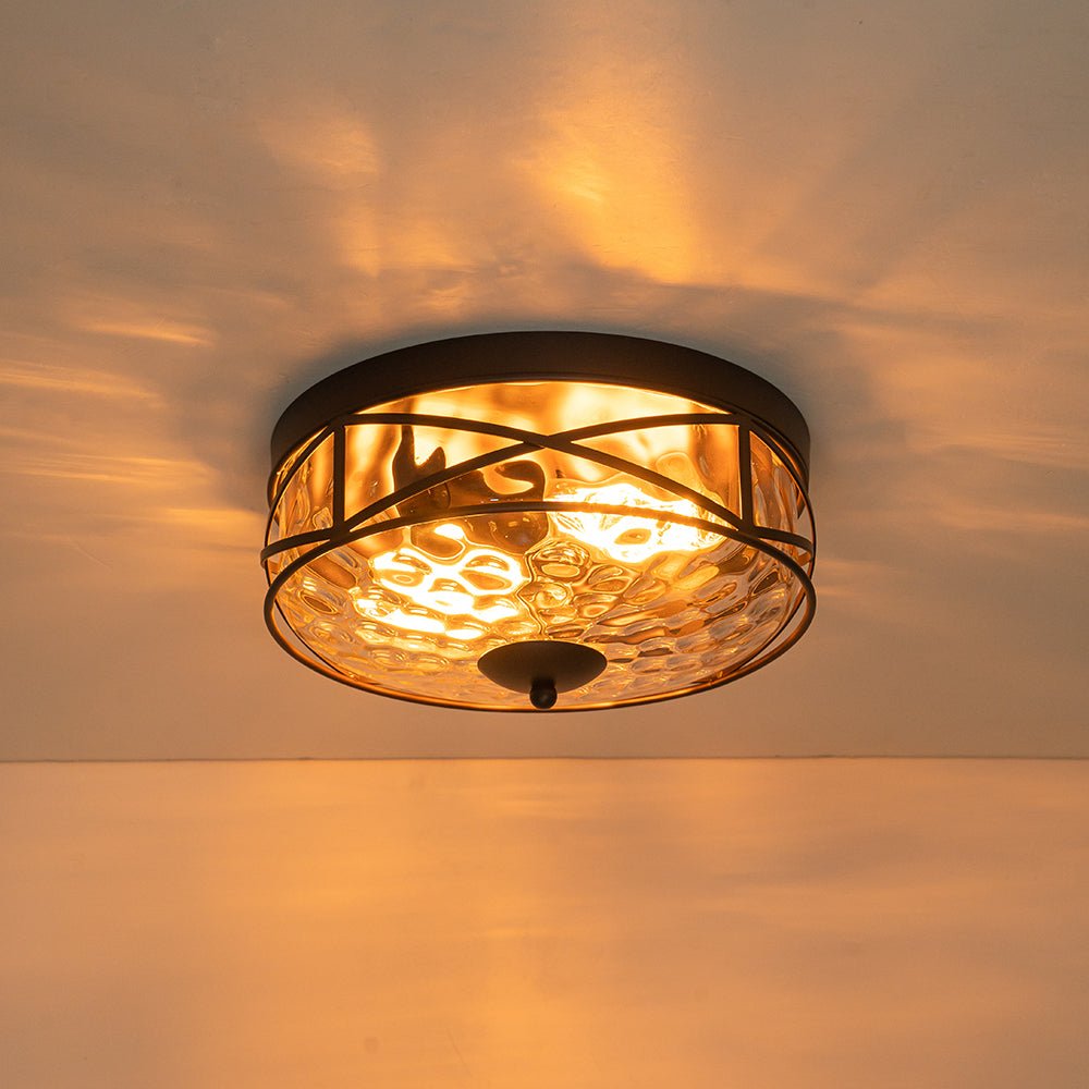 Pendantlightie - Farmhouse Rustic 2 - Light Clear Hammer Glass Flush Mount Light - Flush Mount - Gold -