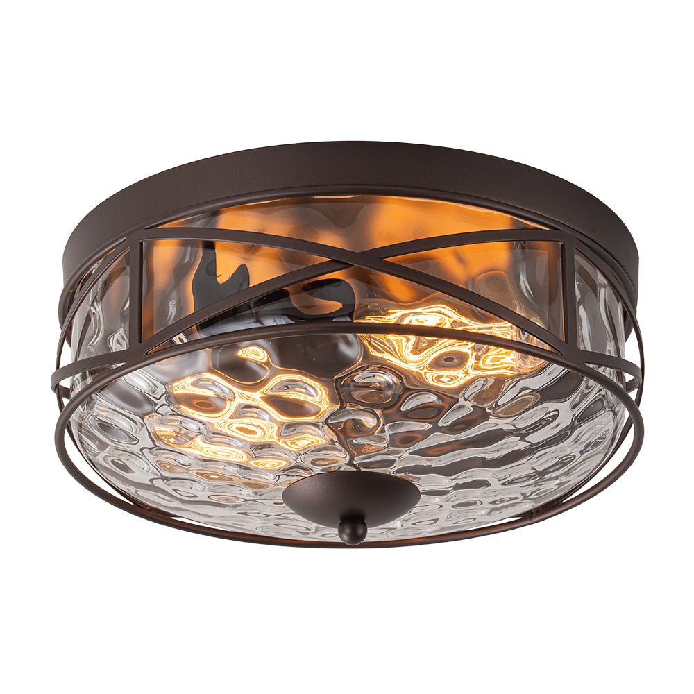 Pendantlightie - Farmhouse Rustic 2 - Light Clear Hammer Glass Flush Mount Light - Flush Mount - Gold -