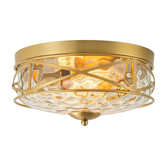 Pendantlightie - Farmhouse Rustic 2 - Light Clear Hammer Glass Flush Mount Light - Flush Mount - Gold -