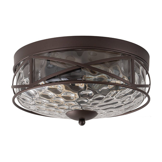 Pendantlightie - Farmhouse Rustic 2 - Light Clear Hammer Glass Flush Mount Light - Flush Mount - Gold -