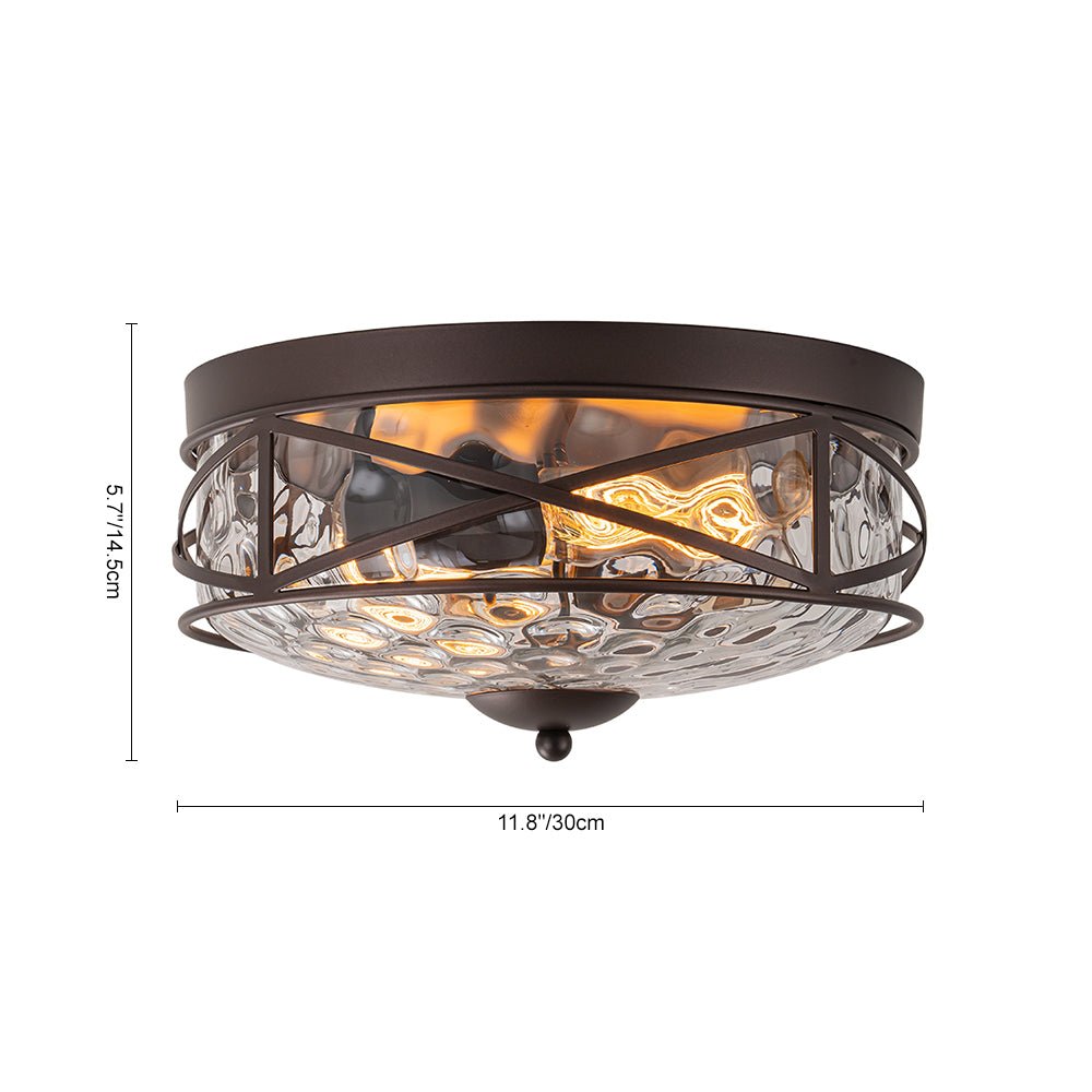 Pendantlightie - Farmhouse Rustic 2 - Light Clear Hammer Glass Flush Mount Light - Flush Mount - Gold -