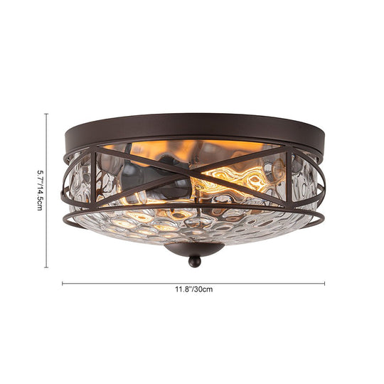 Pendantlightie - Farmhouse Rustic 2 - Light Clear Hammer Glass Flush Mount Light - Flush Mount - Gold -