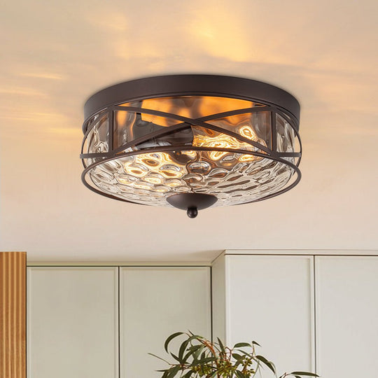 Pendantlightie - Farmhouse Rustic 2 - Light Clear Hammer Glass Flush Mount Light - Flush Mount - Oil Rubbed Bronze -