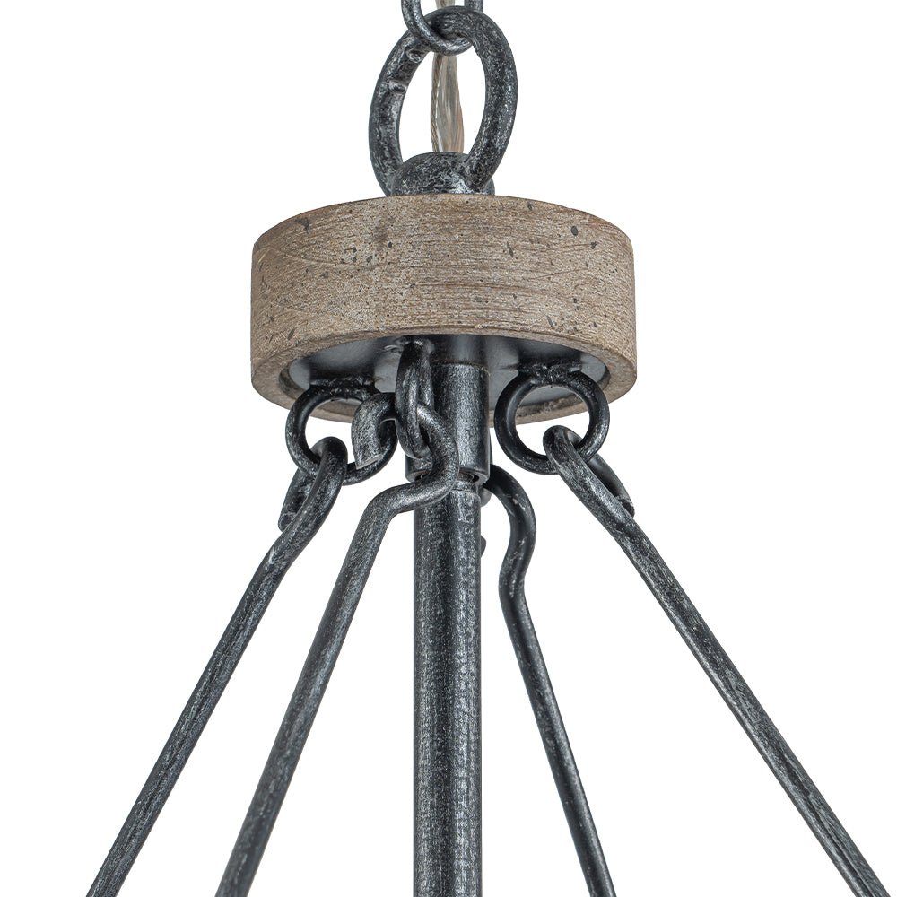 Pendantlightie - Farmhouse Rustic 4 - Light Rectangle Lantern Wooden Pendant Light - Pendants - Antiqued Silver -