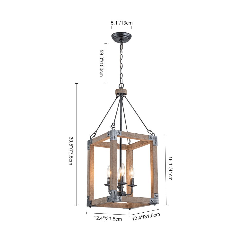 Pendantlightie - Farmhouse Rustic 4 - Light Rectangle Lantern Wooden Pendant Light - Pendants - Antiqued Silver -
