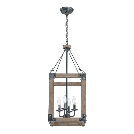 Pendantlightie - Farmhouse Rustic 4 - Light Rectangle Lantern Wooden Pendant Light - Pendants - Antiqued Silver -