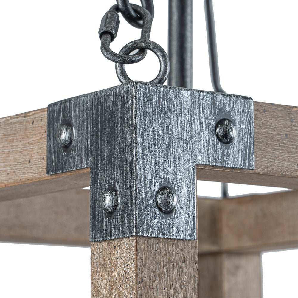 Pendantlightie - Farmhouse Rustic 4 - Light Rectangle Lantern Wooden Pendant Light - Pendants - Antiqued Silver -