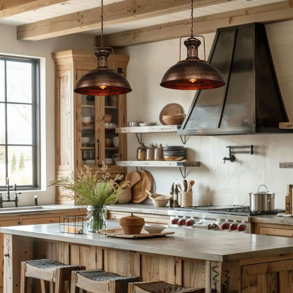 Pendantlightie - Farmhouse Rustic Rusty Dome Pendant Light - Pendants -