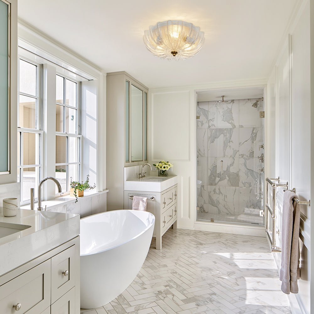 Pendantlightie - French Country 3 - Light Floral Cream Crackled Scalloped Semi Flush Mount - Semi Flush Mount - Clear -