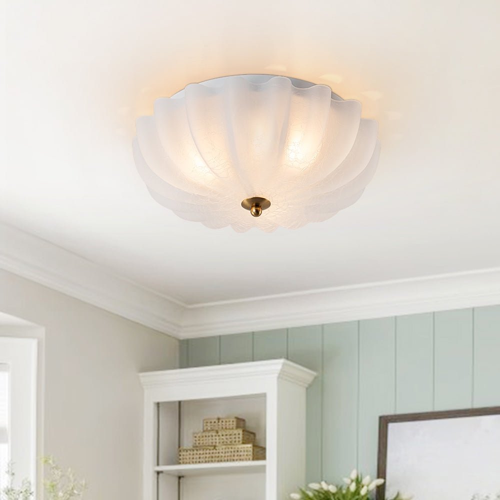 Pendantlightie - French Country 3 - Light Floral Cream Crackled Scalloped Semi Flush Mount - Semi Flush Mount - Clear -