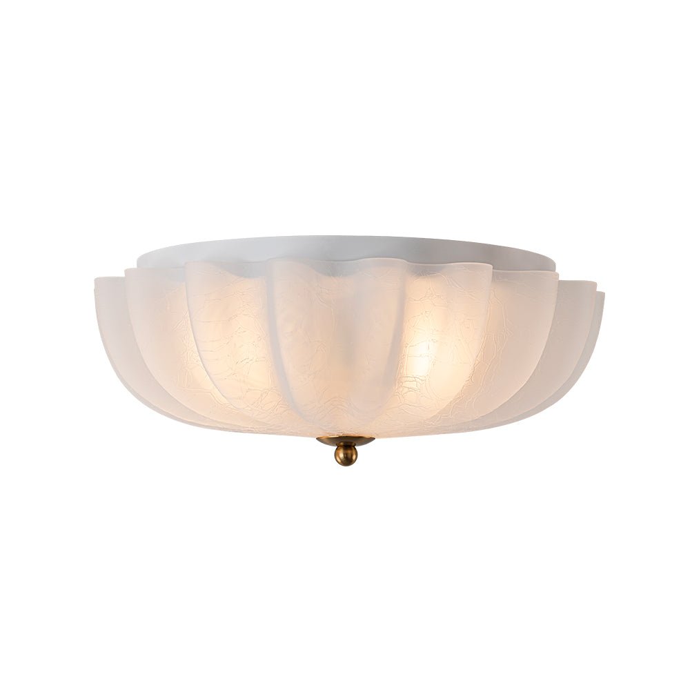 Pendantlightie - French Country 3 - Light Floral Cream Crackled Scalloped Semi Flush Mount - Semi Flush Mount - Clear -