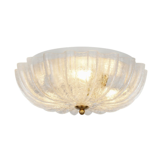 Pendantlightie - French Country 3 - Light Floral Cream Crackled Scalloped Semi Flush Mount - Semi Flush Mount - Clear -