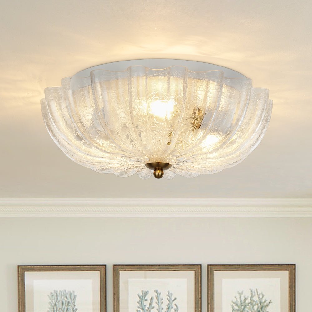 Pendantlightie - French Country 3 - Light Floral Cream Crackled Scalloped Semi Flush Mount - Semi Flush Mount - Clear -