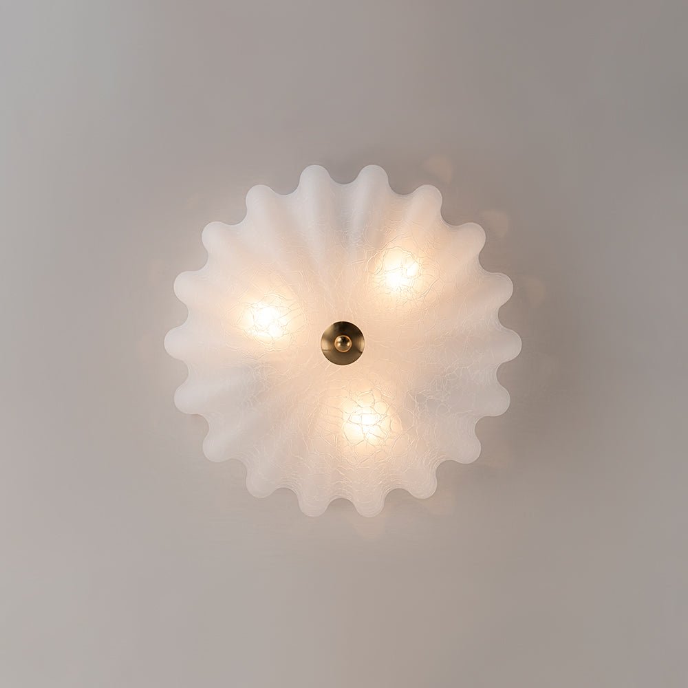 Pendantlightie - French Country 3 - Light Floral Cream Crackled Scalloped Semi Flush Mount - Semi Flush Mount - Clear -