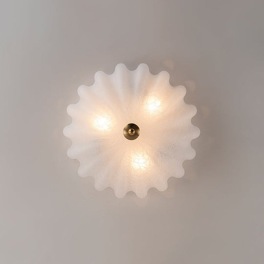 Pendantlightie - French Country 3 - Light Floral Cream Crackled Scalloped Semi Flush Mount - Semi Flush Mount - Clear -