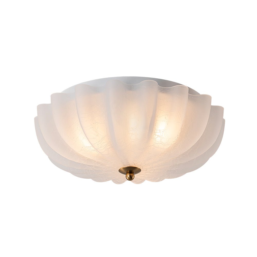 Pendantlightie - French Country 3 - Light Floral Cream Crackled Scalloped Semi Flush Mount - Semi Flush Mount - Clear -