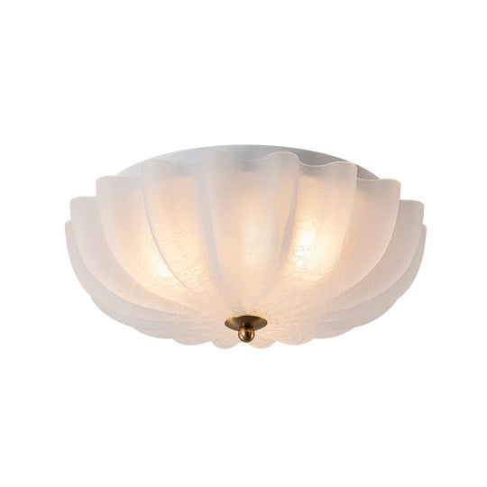 Pendantlightie - French Country 3 - Light Floral Cream Crackled Scalloped Semi Flush Mount - Semi Flush Mount - Clear -