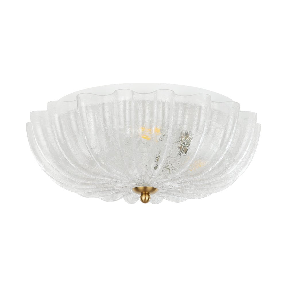 Pendantlightie - French Country 3 - Light Floral Cream Crackled Scalloped Semi Flush Mount - Semi Flush Mount - Clear -