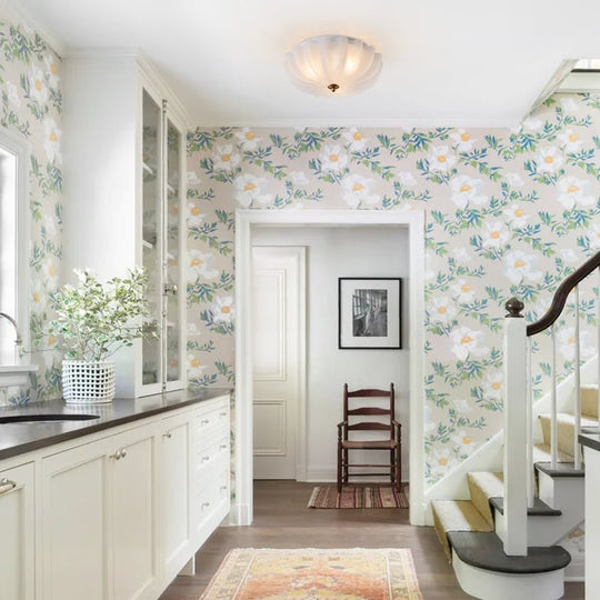 Pendantlightie - French Country 3 - Light Floral Cream Crackled Scalloped Semi Flush Mount - Semi Flush Mount - Clear -