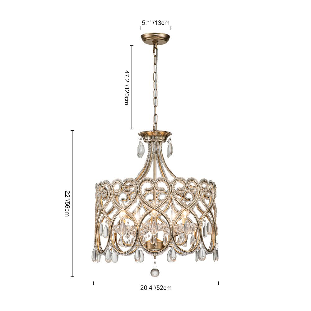 Pendantlightie - French Style 5 - Light Vintage Crystal Accent Drum Chandelier - Chandeliers - Silver Bronze -