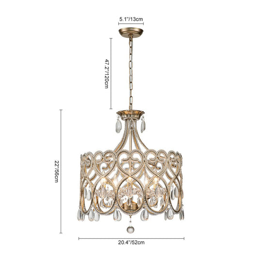 Pendantlightie - French Style 5 - Light Vintage Crystal Accent Drum Chandelier - Chandeliers - Silver Bronze -